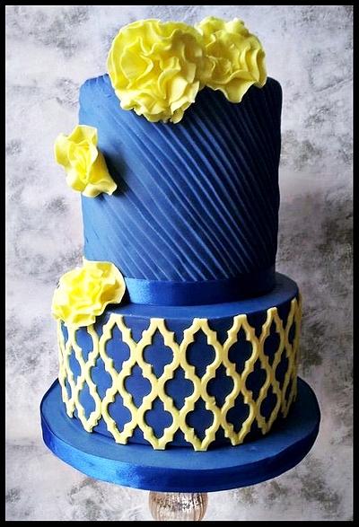 Blue and Yellow wedding cake  - Cake by Time for Tiffin 