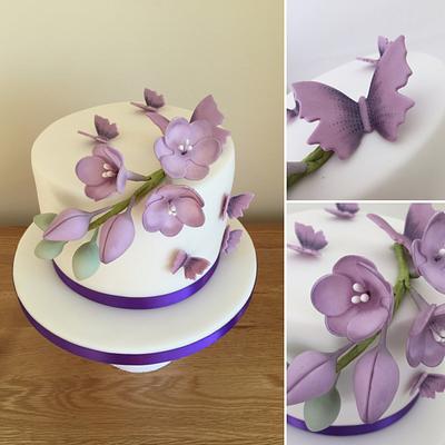 Lilac freesia and butterfly cake - Cake by The Chocolate Bakehouse