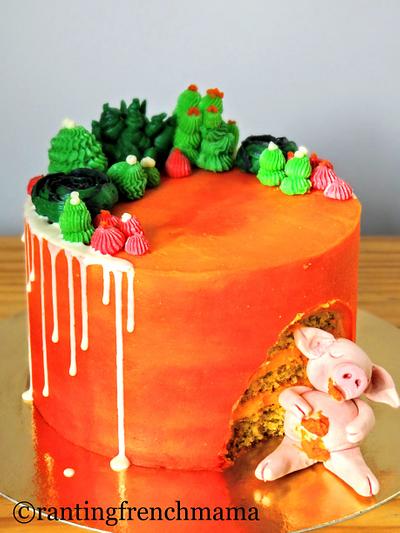 buttercream cake with fondant hundry piggy... - Cake by rantingfrenchmama