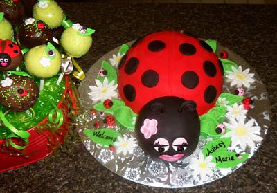 Ladybug baby shower cake & cake pops - Cake by Monica@eat*crave*love~baking co.