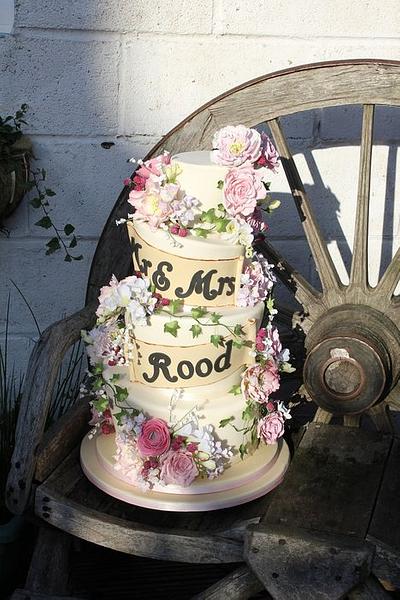 Rose and Peonie sugar flower wedding cake - Cake by Cakes o'Licious