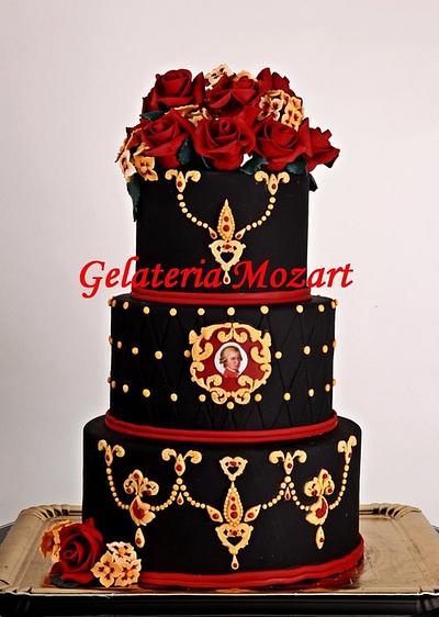 Black wedding cake with red roses, in baroque style - Cake by Gelateria Mozart 