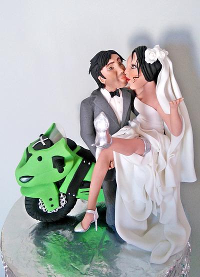 Bride, Groom and Bike topper - Cake by Jennifer