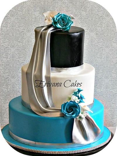 Turquoise, Black and Silver Wedding Cake - Cake by erivana