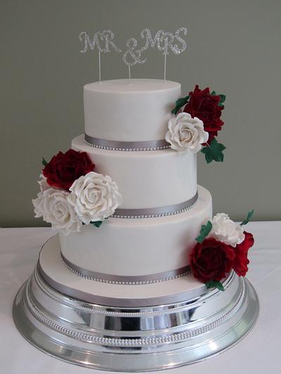 White & Red roses wedding cake - Cake by Mimi's Sweet Treats