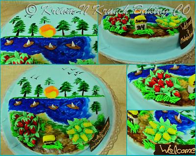 Birthday by the Lake - Hand Painted - Cake by KnKBakingCo