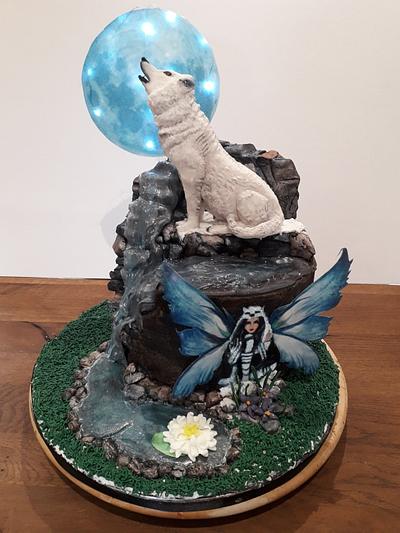 Snow wolf and snow fairy  - Cake by Pam41
