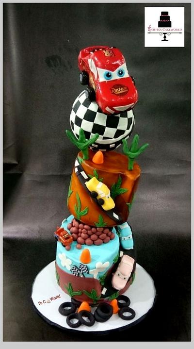 Topsy turvy Lightening Mc queen car cake - Cake by IshhasCakeworld