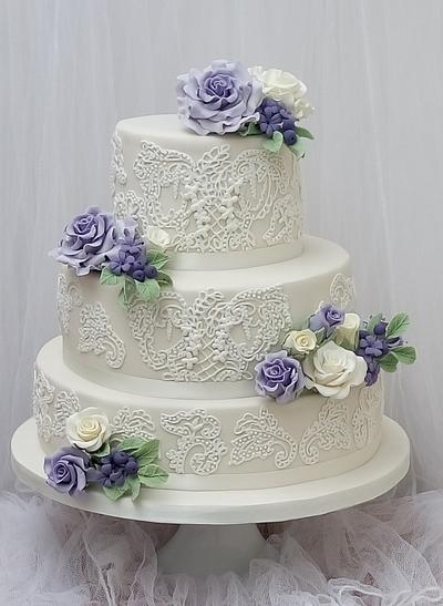 Hand Piped Lace Wedding Cake - Cake by Mother and Me Creative Cakes