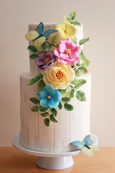 Vibrant Flowers Rustic Cake - Cake by Kiara's Cakes