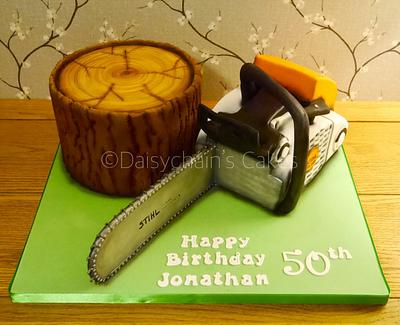 Chainsaw and log cake - Cake by Daisychain's Cakes
