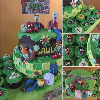 Plants vs. Zombies cake and cupcakes - Cake by Pastelesymás Isa