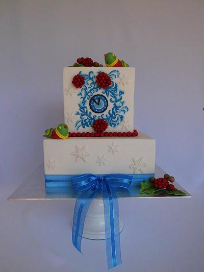 Winter Wedding - Rosemaling, Birds and Berries - Cake by Michelle