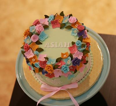 Mint green colored cake with flowers - Cake by Ann
