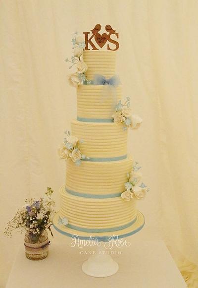 Ivory and blue Buttercream wedding - Cake by Amelia Rose Cake Studio