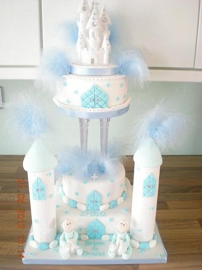 Christening castle cake for twins - Cake by thecakeproject