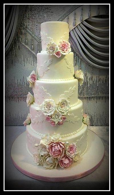 Wedding cake with peonies and roses - Cake by The House of Cakes Dubai