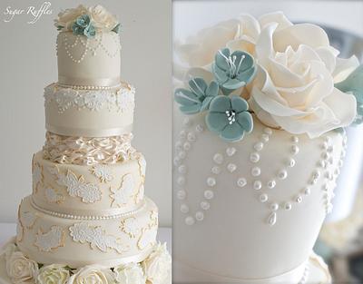 Lace & Pearls Wedding Cake - Cake by Sugar Ruffles