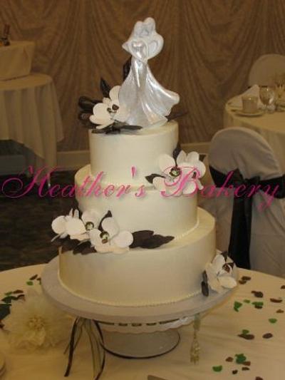Buttercream with Gumpaste Flowers and Chocolate Leaves and Ribbon - Cake by HeathersBakery
