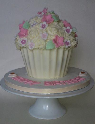 White Floral Giant Cupcake - Cake by Rosewood Cakes