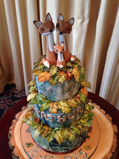 Fox family - real tree Christening cake  - Cake by Melanie Jane Wright