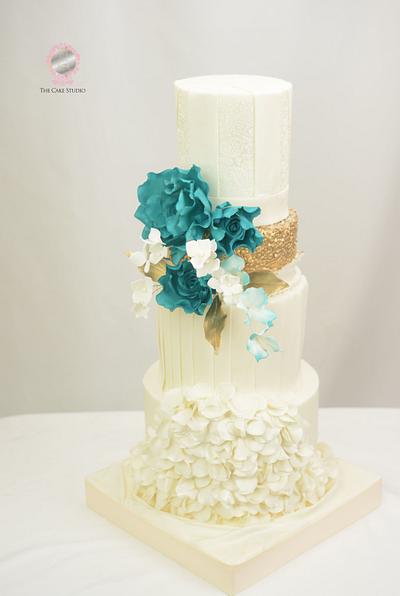 Teal White and Gold Cake - Cake by Sugarpixy