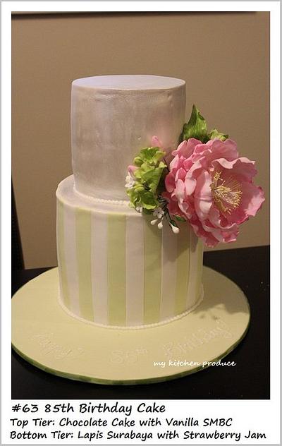 Pink Open Peony and Stripes - Cake by Linda Kurniawan