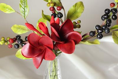 Malaysian Red Plumeria &Red Ink Plant in Sugar  - Cake by Anand