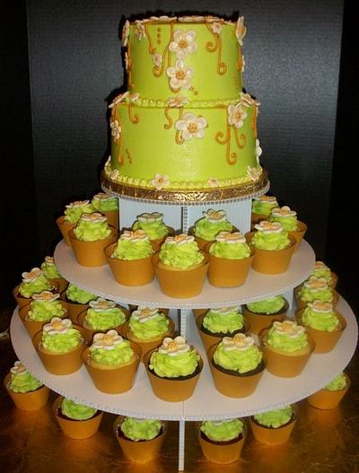 Green Floral Cake/Cupcake Display - Cake by Tracy's Custom Cakery LLC