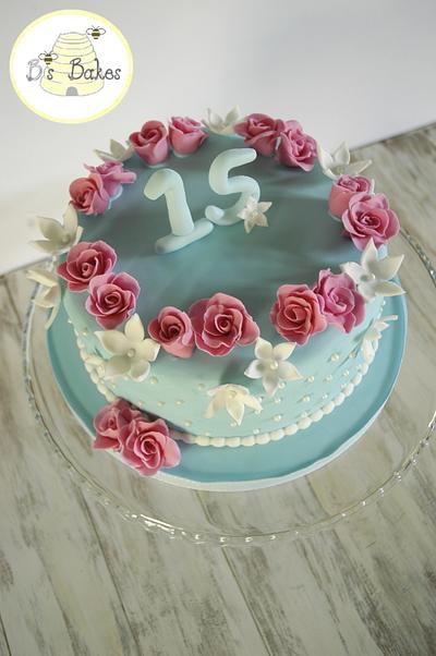 Pale blue flower cake  - Cake by B's Bakes 