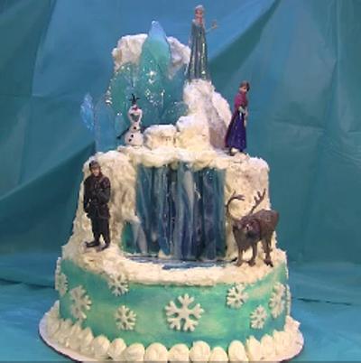 Frozen Cake With  Lighted Waterfall and Elsa's  Ice Castle - Cake by DavidandNiko