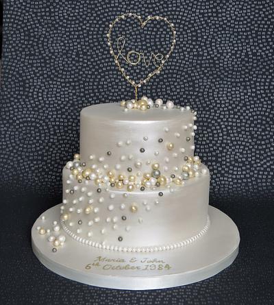 Pearl Anniversary Cake with Handmade Topper - Cake by Pam 