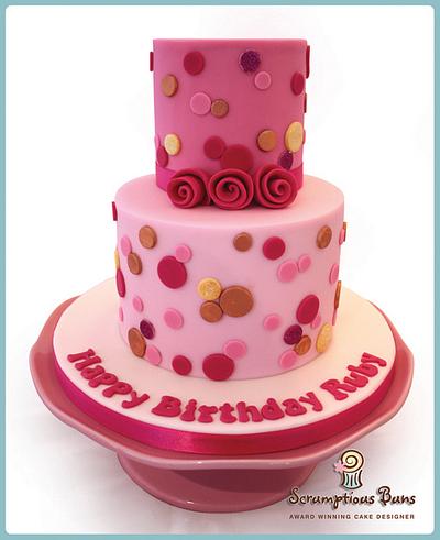 Pink & Red Polka Dot Cake - Cake by Scrumptious Buns