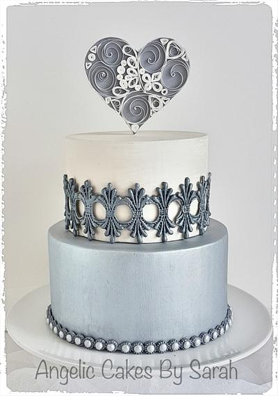 Small Silver Wedding Cake Trio 2 - Cake by Angelic Cakes By Sarah