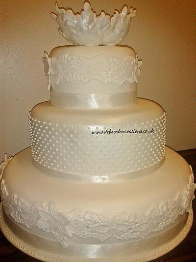 Lace Elegance Wedding Cake - Cake by debscakecreations