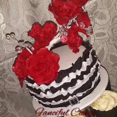 black white and red ruffles - Cake by Fanciful Cakes