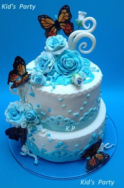 blu roses and butterfly - Cake by Maria  Teresa Perez