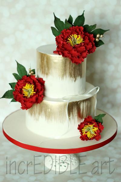 Red Compassion- Vibrant Red Open Peonies - Cake by Rumana Jaseel