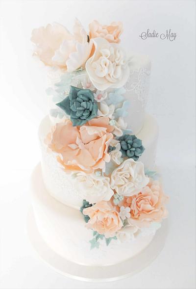 Sage and Blush Wedding Cake  - Cake by Sharon, Sadie May Cakes 
