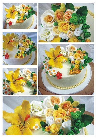Floral Wedding Cake with a yellow and off-white colour theme - Cake by Savitha Alexander