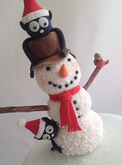 Snowman and two playfull cats Xmas cake  - Cake by Melanie Jane Wright
