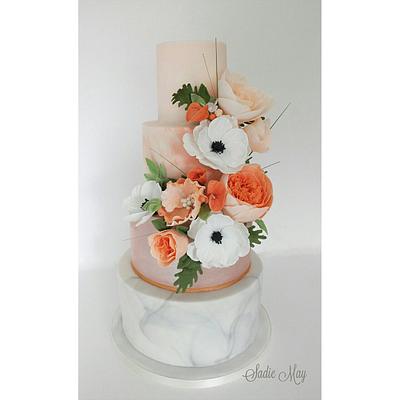 Burnt orange and marble wedding cake  - Cake by Sharon, Sadie May Cakes 