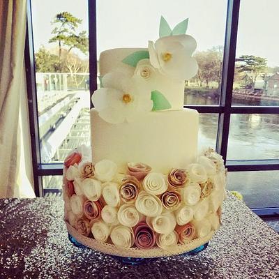 Wafer Roses Wedding Cake - Cake by Divine Bakes