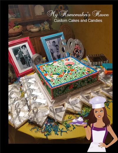 Multi Colored Anniversary Cake w/ 4"  Diamond Cookies - Cake by Janis