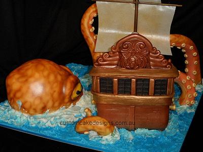 Wedding -Giant Kraken attacking Pirate Ship Cake - Cake by Custom Cake Designs