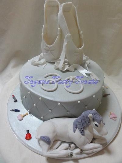 Silver and white ballet slippers and horse. - Cake by Tegan Bennetts
