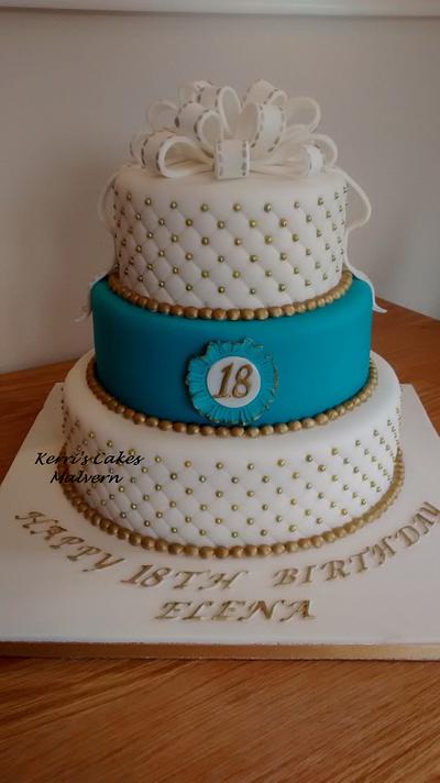 18th Birthday in turquoise, white & gold x - Cake by Kerri's Cakes