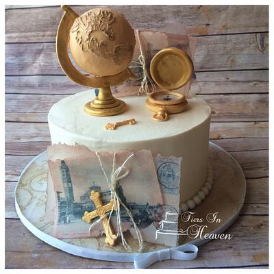 World Travel cake with gum paste globe and compass - Cake by Edible Sugar Art