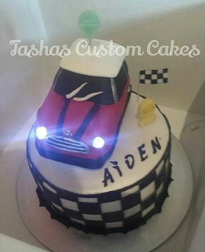 Mini cooper cake with working headlights - Cake by Tasha's Custom Cakes