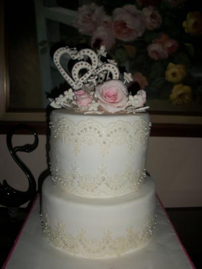 Rose Blush Lace Wedding Cake - Cake by Li'l Cakes and More